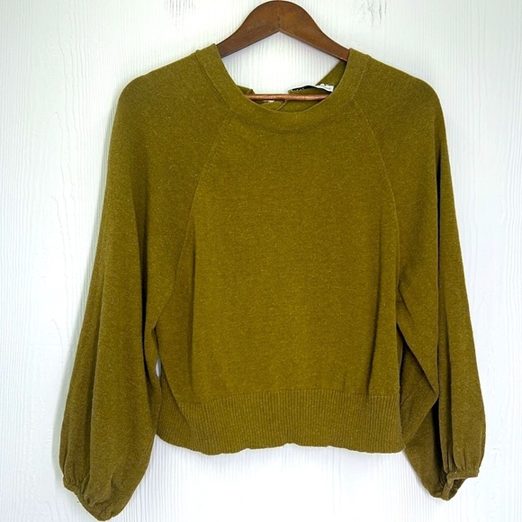 Zara - Olive Green Split Back Tie At Neck Long Sleeve Lightweight Sweater Small - Picture 7 of 11